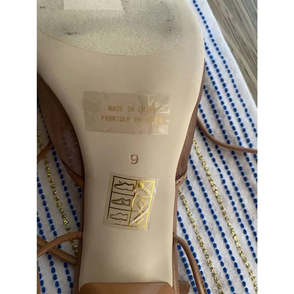 Jeffrey Campbell Gisselle Brown Ankle Wrap Mesh Heel Sandal Size 9